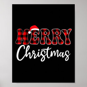 Merry Christmas With Black And Red Plaid Family  Poster