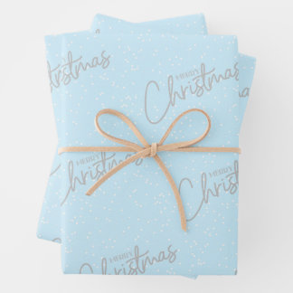 Merry Christmas with Blue Snow Background Wrapping Paper Sheets