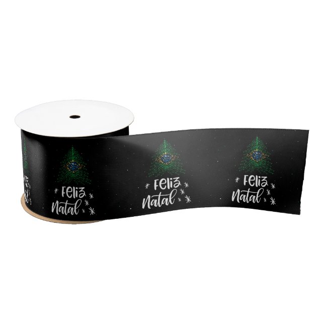 Merry Christmas with Brazil flag Satin Ribbon (Spool)