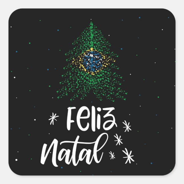 Merry Christmas with Brazil flag Square Sticker (Front)