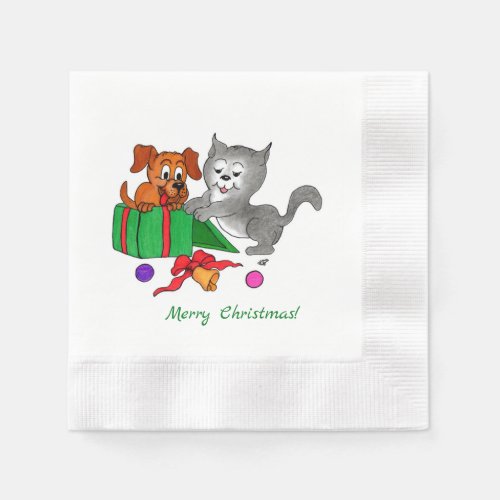 Merry Christmas with Cat and Dog Napkins