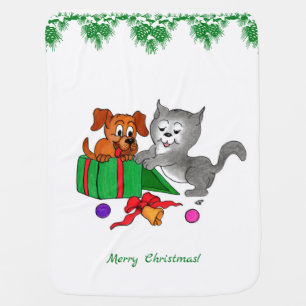 Merry Christmas with Cat and Dog Stroller Blanket
