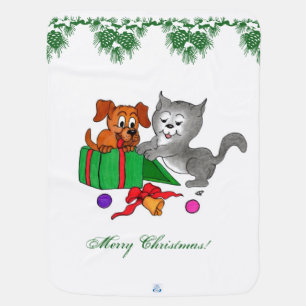Merry Christmas with Cat and Dog Swaddle Blanket