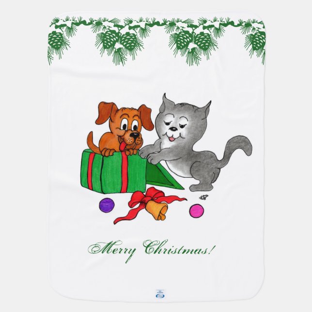 Merry Christmas with Cat and Dog Swaddle Blanket (Back)