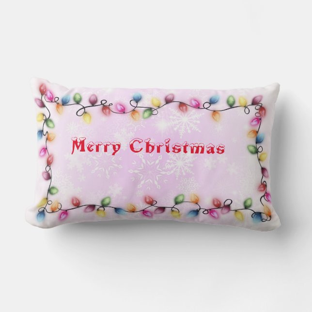 Merry Christmas with Christmas lights Lumbar Pillow (Front)