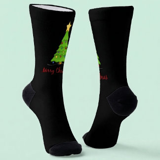 Merry Christmas with Christmas Tree Black Socks