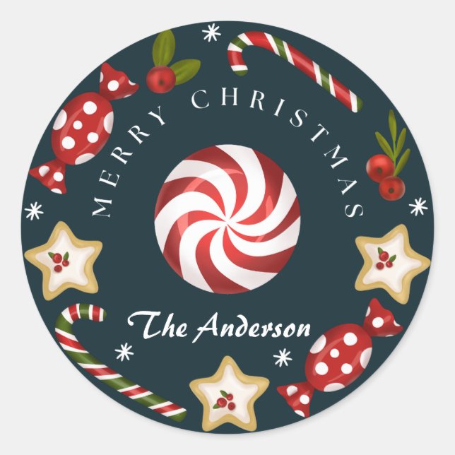 Merry Christmas with cookies Cute Personalized Classic Round Sticker (Front)