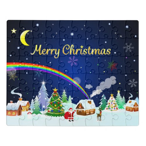 Merry Christmas with Crescent Moon Jigsaw Puzzle
