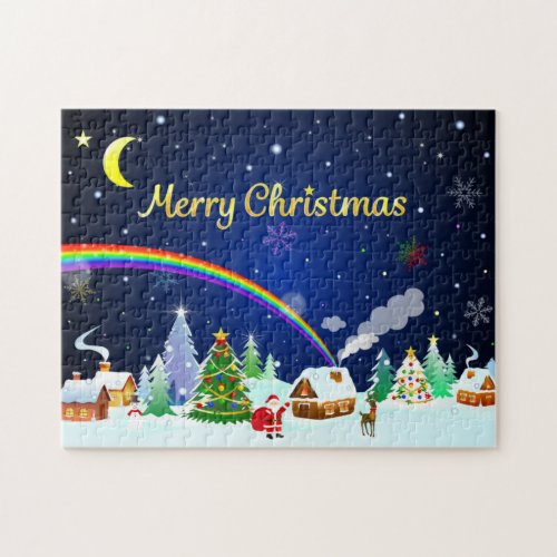 Merry Christmas with Crescent Moon Jigsaw Puzzle