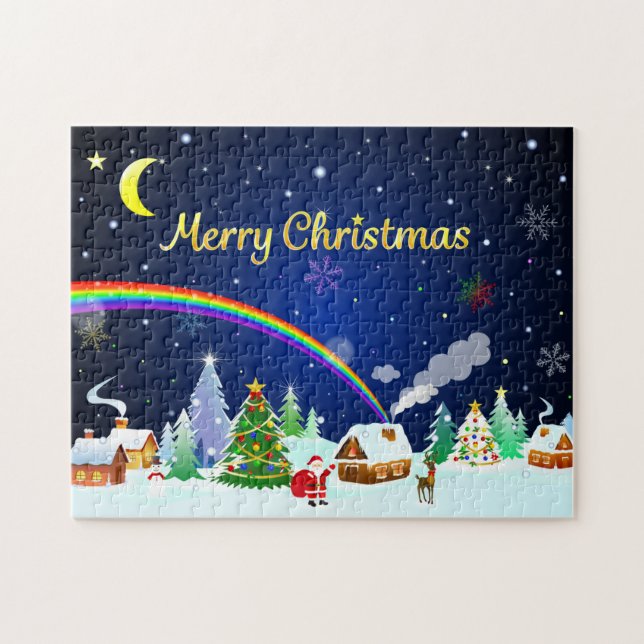 Merry Christmas with Crescent Moon Jigsaw Puzzle (Horizontal)