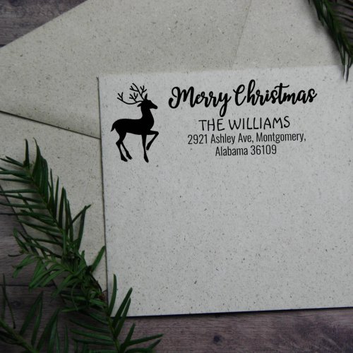 Merry Christmas with custom Family Address  Rubber Stamp