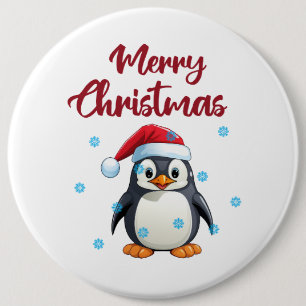 "Merry Christmas" With Cute Penguin Button