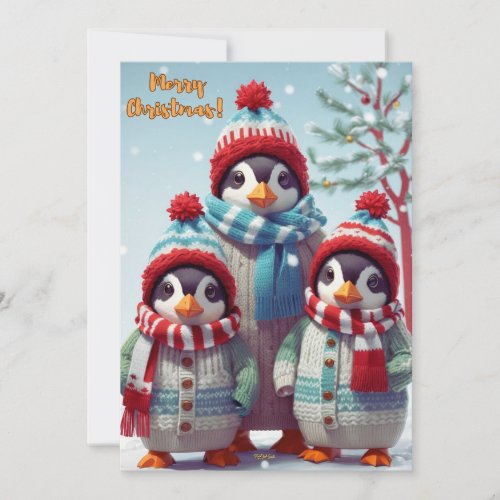 Merry Christmas with Cute Penguins  Holiday Card