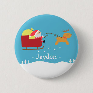 Merry Christmas with Cute Santa and Reindeer Button