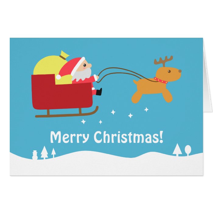 Merry Christmas with Cute Santa and Reindeer Greeting Cards