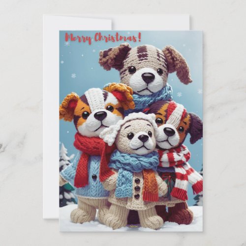 Merry Christmas with Cute Stuffed Puppy Dolls  Holiday Card