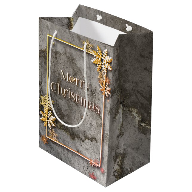 Merry Christmas with depth and snow crystals Medium Gift Bag (Back Angled)