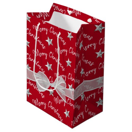 Merry Christmas with Diamond Stars Medium Gift Bag