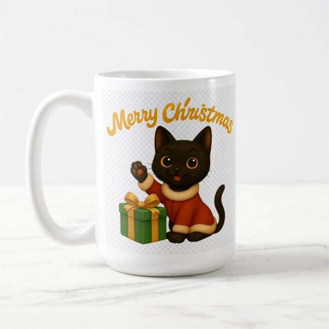 Merry Christmas with Emi the Black Cat Coffee Mug (Left)
