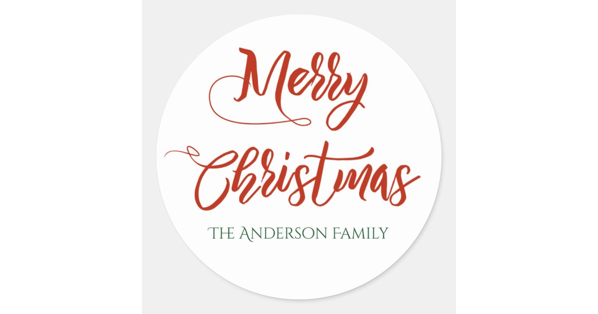 Merry Christmas with Family Name Classic Round Sticker | Zazzle.com