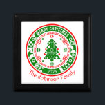 Merry Christmas with family name Gift Box<br><div class="desc">Modern Bauhaus-style Christmas design featuring a bold geometric tree in festive red and green. This holiday emblem is fully customizable so you can add your own family name.</div>