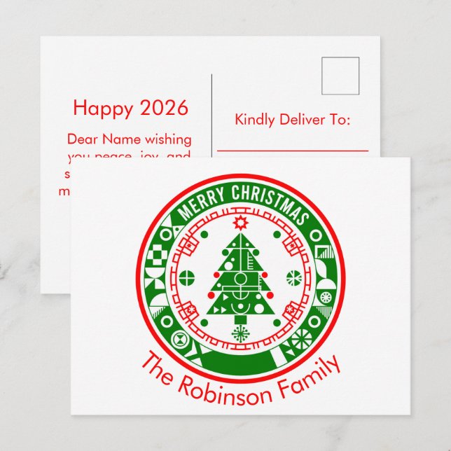 Merry Christmas with Family name Holiday Postcard (Front/Back)