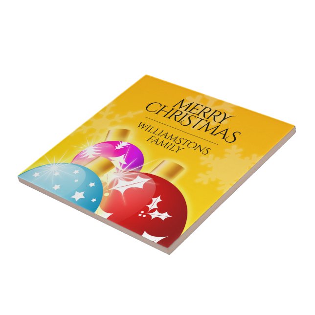 Merry Christmas with Festive Holiday Ornaments Ceramic Tile (Side)