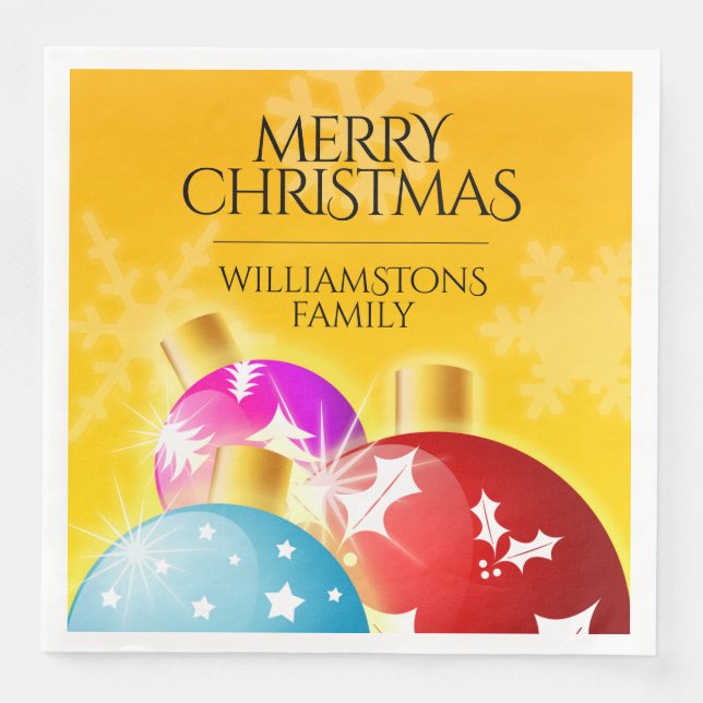 Merry Christmas with Festive Holiday Ornaments Paper Dinner Napkins (Front)