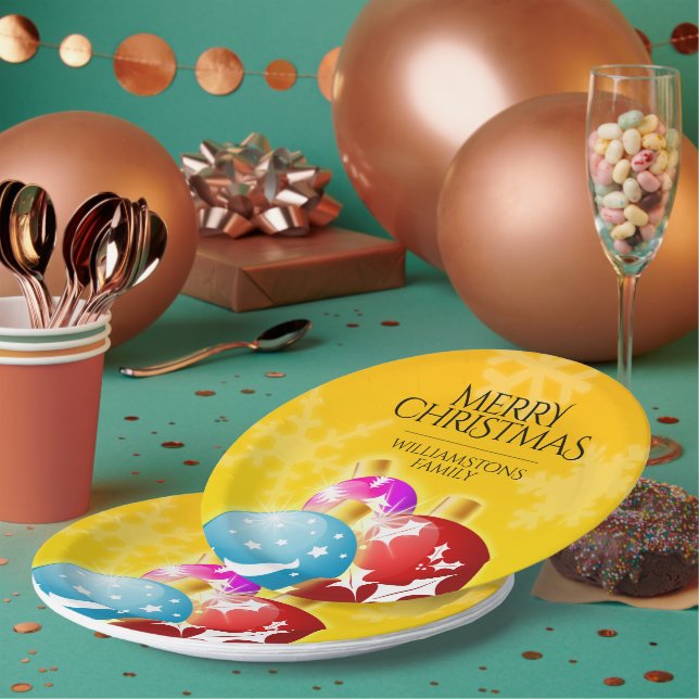 Merry Christmas with Festive Holiday Ornaments Paper Plates (Multi)