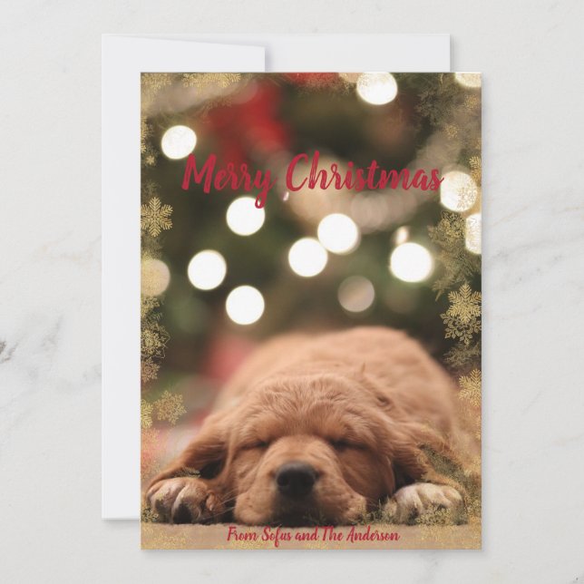 Merry Christmas with golden snowflake frame Holiday Card (Front)