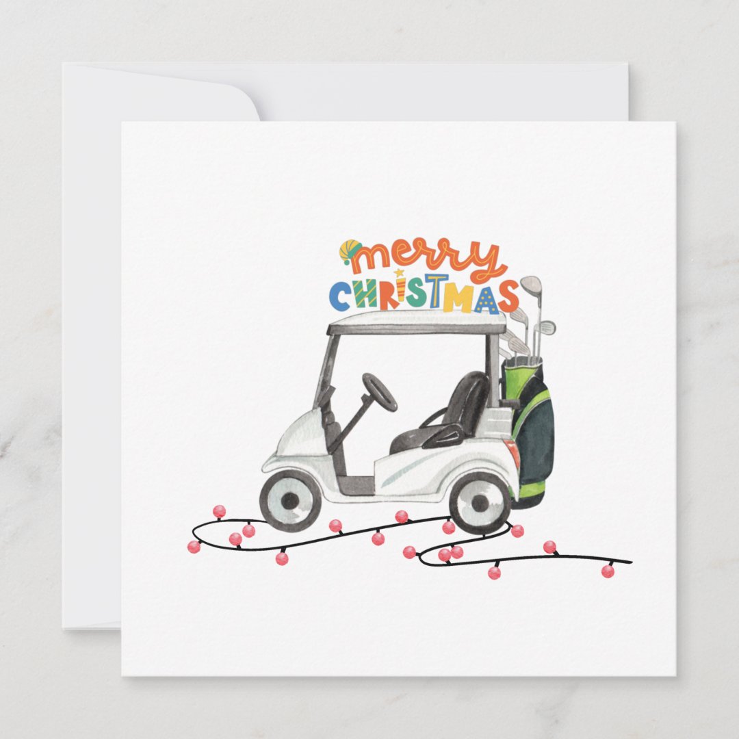 Merry Christmas with golf bag cart for golfer H Holiday Card | Zazzle