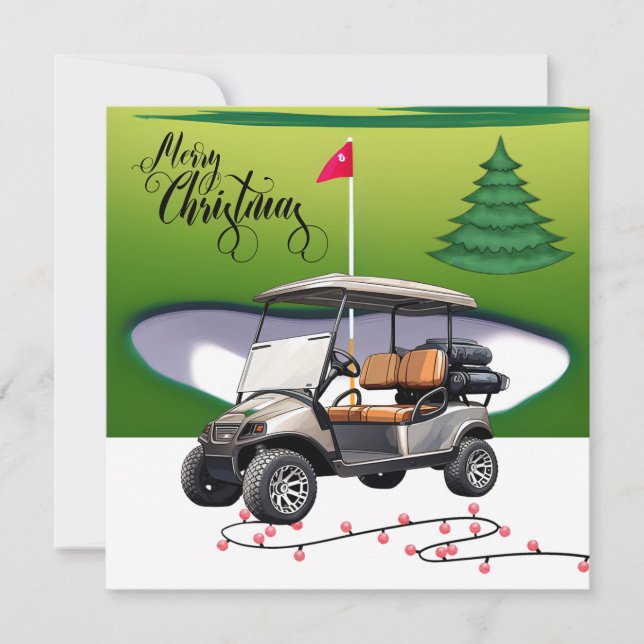 Merry Christmas with golf  cart for golfer    H Holiday Card (Front)