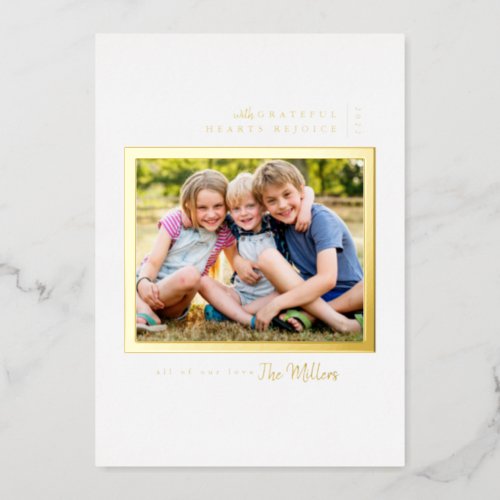 MERRY CHRISTMAS  With Grateful Hearts Rejoice Foil Holiday Card