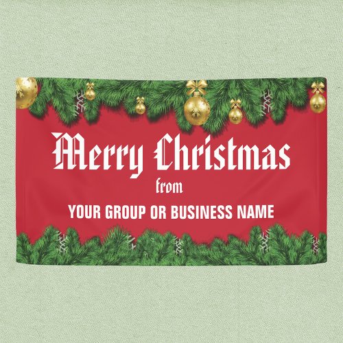 Merry Christmas with greenery border outdoor Banner