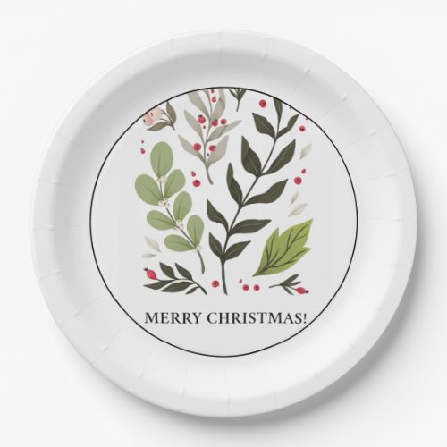 Merry Christmas with Greenery Paper Plates