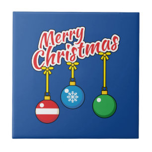 Merry Christmas with Hanging Balls Ceramic Tile