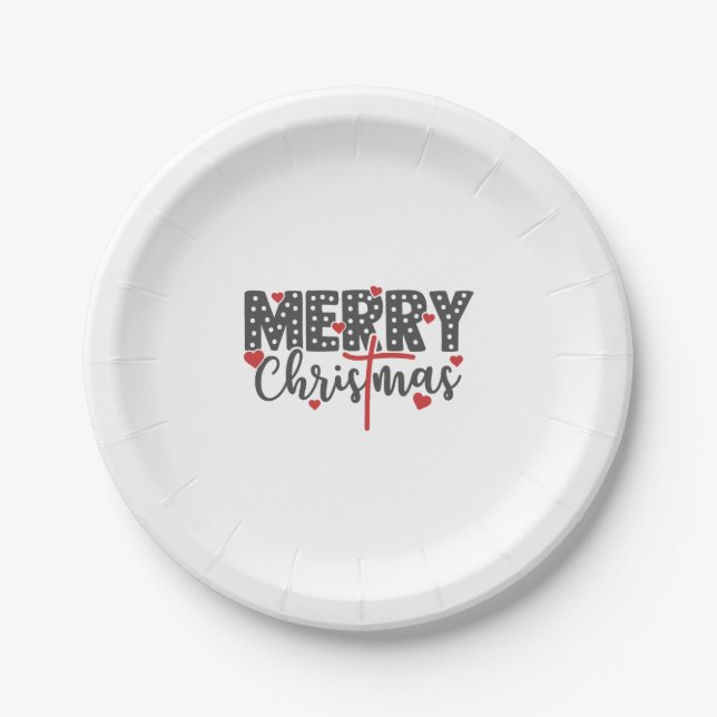 Merry christmas with hearts paper plates (Front)