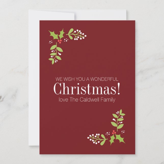 Merry Christmas with Holly & Mistletoe Holiday Card (Front)