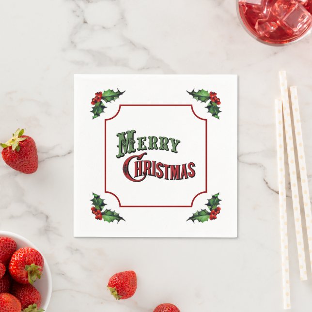 Merry Christmas with Holly Napkins (Insitu)