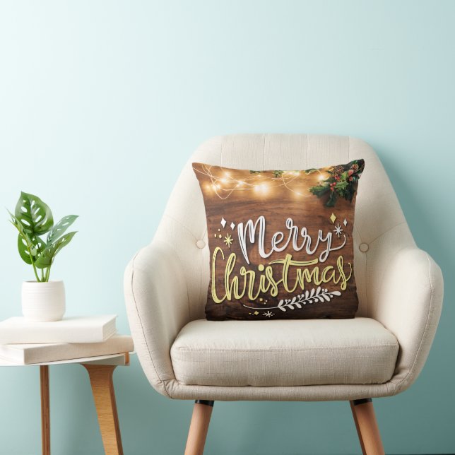 Merry Christmas with Lights Throw Pillow (Chair)