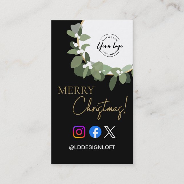 Merry Christmas with logo Special Discount Holiday Business Card (Front)