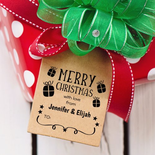 Merry Christmas with love from custom Couple  Rubber Stamp