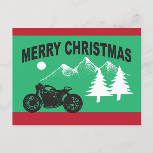 Merry Christmas with Motorcycle and Mountains Postcard