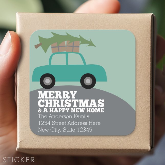 Merry Christmas with New Home Address Moving Square Sticker (Custom sticker)