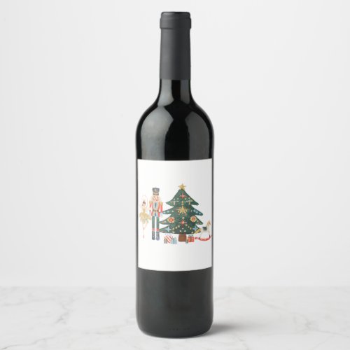 Merry Christmas with Nutcracker Ballet Wine Label