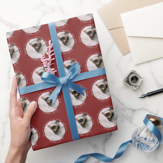 Merry Christmas with One Circle Photo Falu red Wrapping Paper (Gifting)