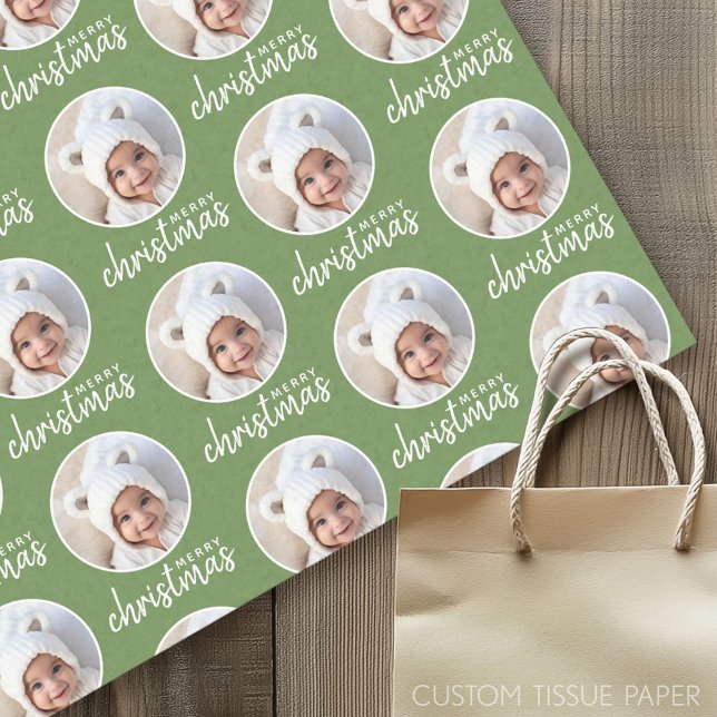 Merry Christmas with One Circle Photo - green Tissue Paper (Custom Tissue Paper)