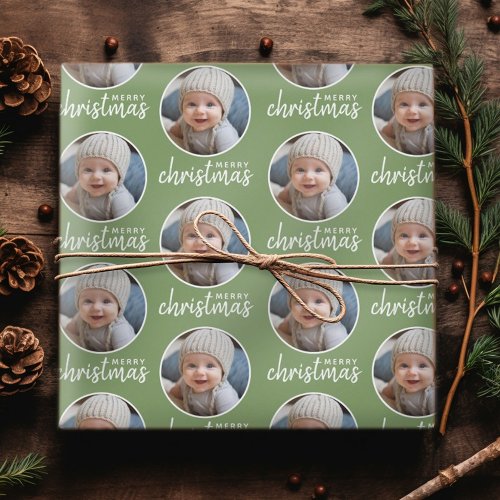 Merry Christmas with One Circle Photo _ green Wrapping Paper