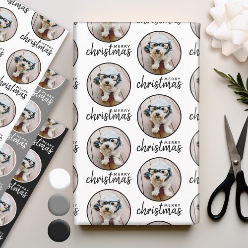 Merry Christmas with One Circle Photo _ grey black Wrapping Paper Sheets