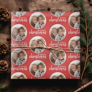 Merry Christmas with One Circle Photo - red Wrapping Paper